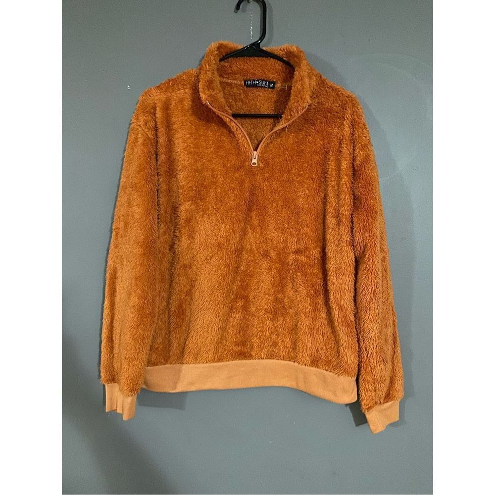 Fifth Sun Hooded Pullover Plush Sherpa Orange Womens Medium NWOT